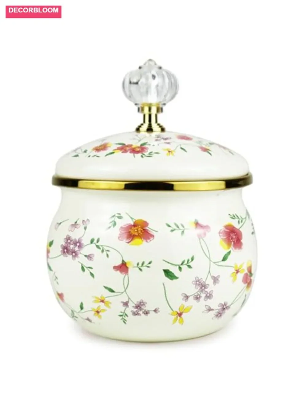 Vintage Enamel Storage Jar with Floral Design for Sugar, Tea, Coffee, Spices -